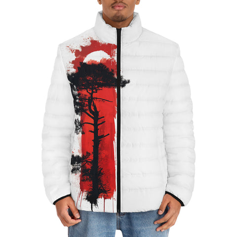 Down-Padded Puffer Jacket Japanese Pine Tree Art
