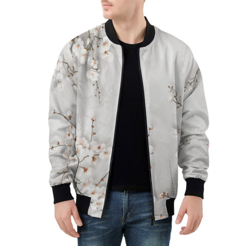 Bomber Jacket White Plum Blossoms Art