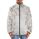 Down-Padded Puffer Jacket White Plum Blossoms Art