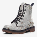 Leather Boots White Plum Blossoms Art