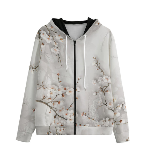 Men's Zip Up Hoodie White Plum Blossoms Art