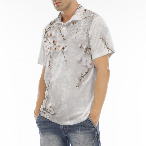 Men's Polo Shirt White Plum Blossoms Art