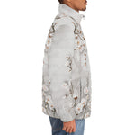 Down-Padded Puffer Jacket White Plum Blossoms Art