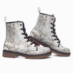 Leather Boots White Plum Blossoms Art