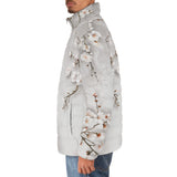Down-Padded Puffer Jacket White Plum Blossoms Art