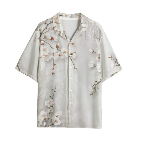 Hawaiian Shirt White Plum Blossoms Art