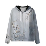 Men's Zip Up Hoodie White Plum Blossoms Art