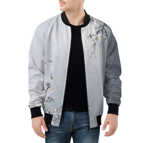 Bomber Jacket White Plum Blossoms Art