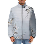 Down-Padded Puffer Jacket White Plum Blossoms Art