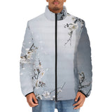 Down-Padded Puffer Jacket White Plum Blossoms Art