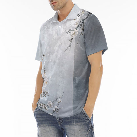 Men's Polo Shirt White Plum Blossoms Art