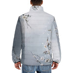 Down-Padded Puffer Jacket White Plum Blossoms Art