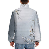 Down-Padded Puffer Jacket White Plum Blossoms Art