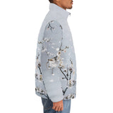 Down-Padded Puffer Jacket White Plum Blossoms Art