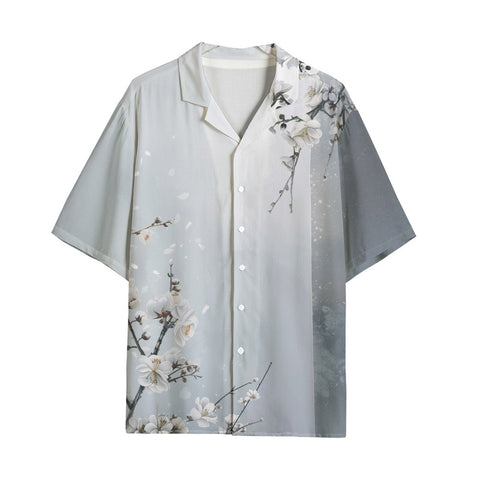 Hawaiian Shirt White Plum Blossoms Art