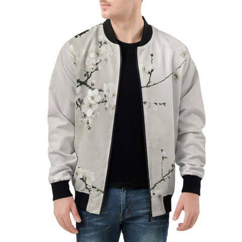 Bomber Jacket White Plum Blossoms Art
