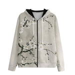 Men's Zip Up Hoodie White Plum Blossoms Art