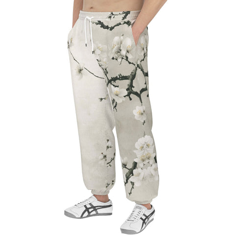 Men's Sweatpants White Plum Blossoms Art