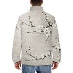 Down-Padded Puffer Jacket White Plum Blossoms Art