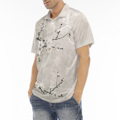 Men's Polo Shirt White Plum Blossoms Art