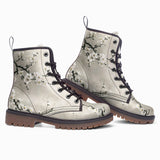 Leather Boots White Plum Blossoms Art