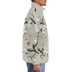 Down-Padded Puffer Jacket White Plum Blossoms Art