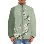 Down-Padded Puffer Jacket White Plum Blossoms Art