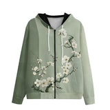 Men's Zip Up Hoodie White Plum Blossoms Art