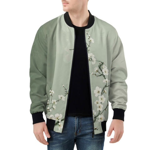 Bomber Jacket White Plum Blossoms Art