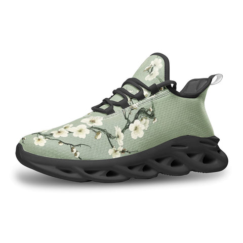 Sports Mesh Sneakers White Plum Blossoms Art