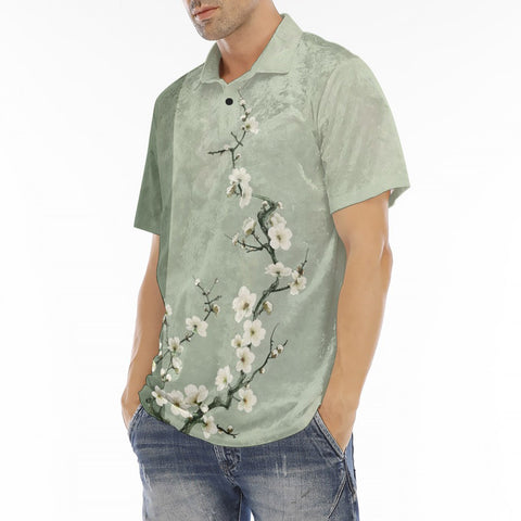 Men's Polo Shirt White Plum Blossoms Art