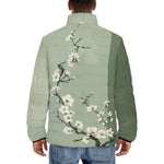 Down-Padded Puffer Jacket White Plum Blossoms Art