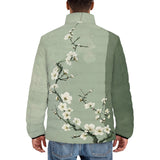 Down-Padded Puffer Jacket White Plum Blossoms Art