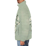 Down-Padded Puffer Jacket White Plum Blossoms Art