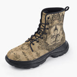 Casual Leather Chunky Boots Traditional Thai Artwork