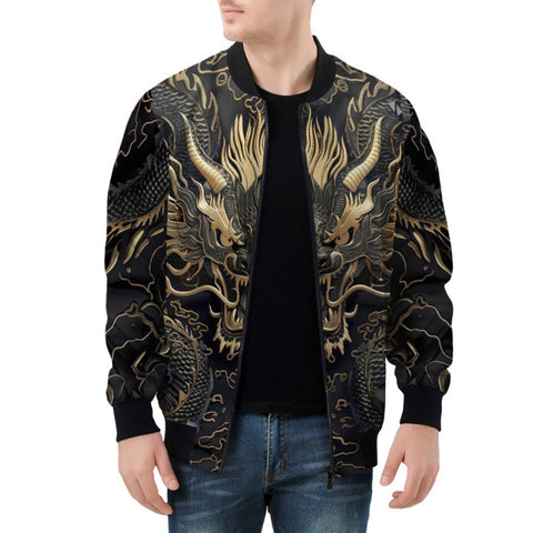 Bomber Jacket Golden Chinese Dragon Art