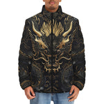 Down-Padded Puffer Jacket Golden Chinese Dragon Art