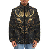 Down-Padded Puffer Jacket Golden Chinese Dragon Art
