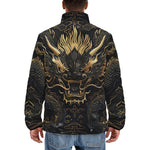 Down-Padded Puffer Jacket Golden Chinese Dragon Art