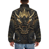 Down-Padded Puffer Jacket Golden Chinese Dragon Art