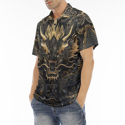 Men's Polo Shirt Golden Chinese Dragon Art