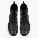 Casual Leather Chunky Boots Golden Chinese Dragon Art