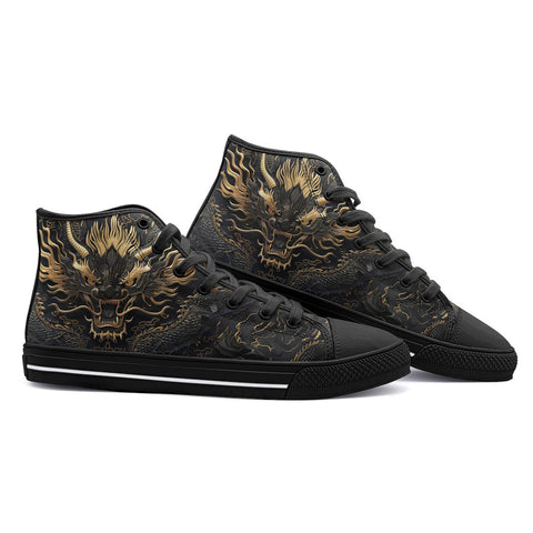 High-Top Canvas Shoes Golden Chinese Dragon Art