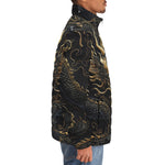 Down-Padded Puffer Jacket Golden Chinese Dragon Art