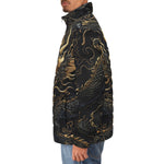 Down-Padded Puffer Jacket Golden Chinese Dragon Art