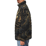 Down-Padded Puffer Jacket Golden Chinese Dragon Art