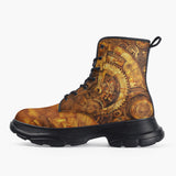 Casual Leather Chunky Boots Steampunk Gears Artwork