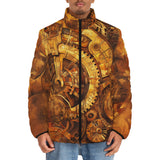 Down-Padded Puffer Jacket Steampunk Gears Artwork