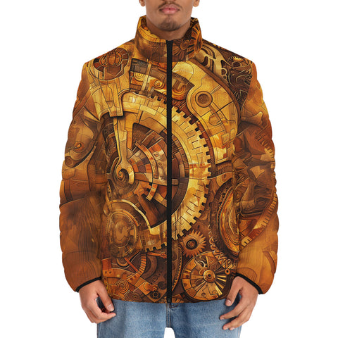 Down-Padded Puffer Jacket Steampunk Gears Artwork