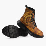 Casual Leather Chunky Boots Steampunk Gears Artwork